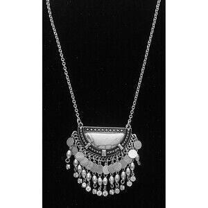 Vintage Bohemian Gypsy Statement Necklace Silver Tone Discs & Rhinestones Tribal